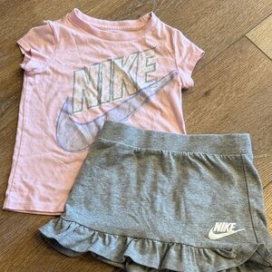 Nike Pink Tee and Gray Ruffle Skirt
